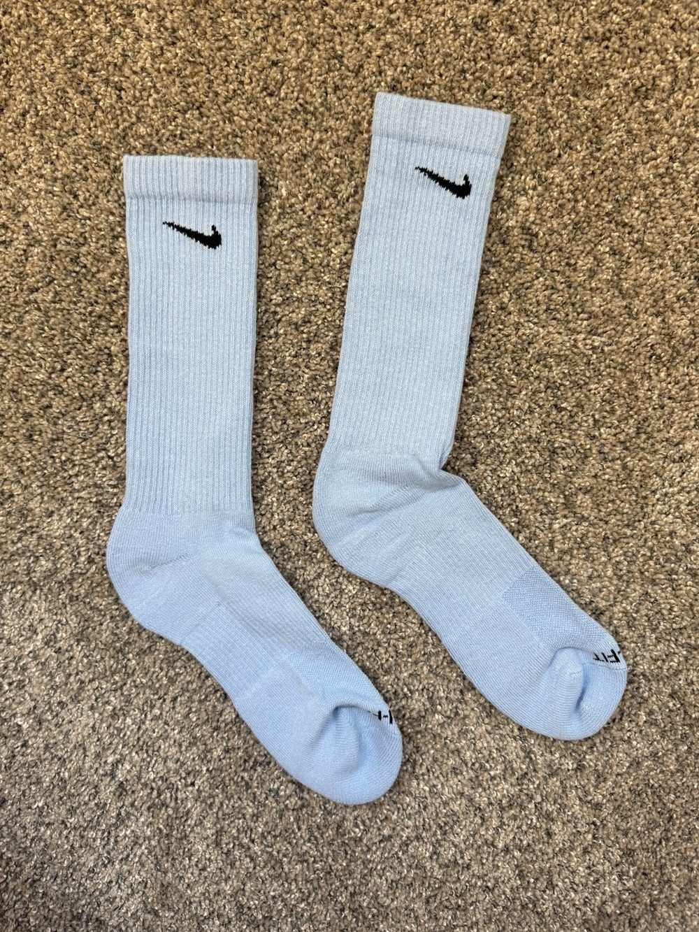Nike Light Blue Crew Athletic Socks with Black Swoosh